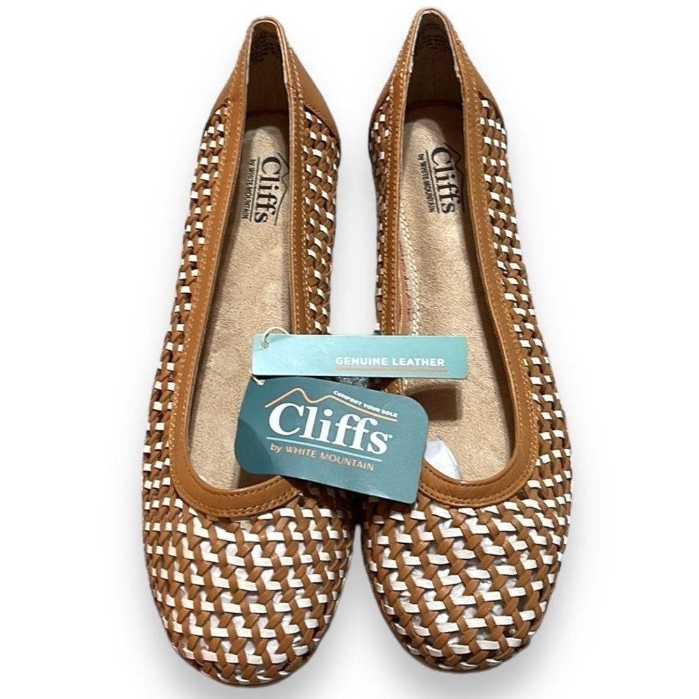 Cliffs White Mountain Leather Flats Faylie Cognac and White Women's Size 10M - Picture 2 of 7